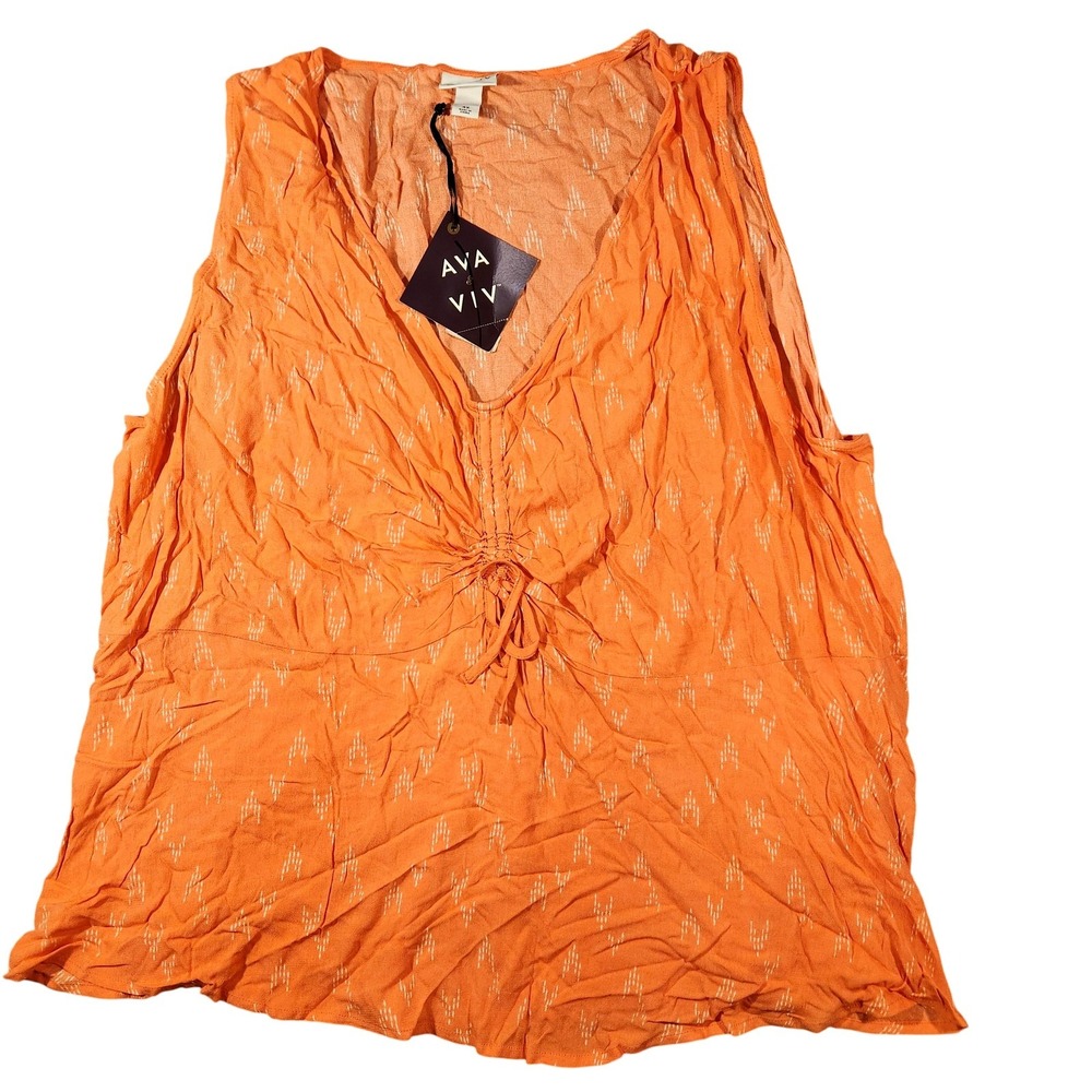 Ava & Viv Shirt Womens 4X Coral Orange Arrow Print Sleeveless V Neck Tie Front